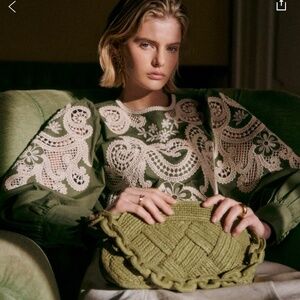 ISO IN SEARCH OF Sezane Khaki Ecrue Jorden Blouse Size 8 or 10